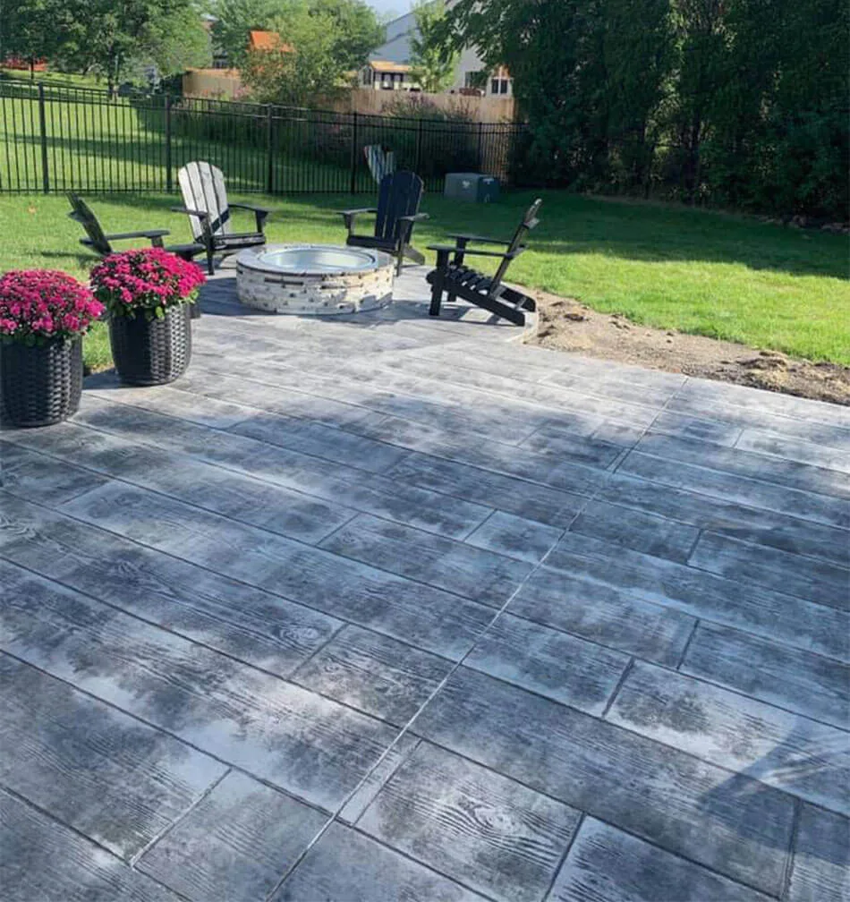 Stamped Concrete Patio with Firepit