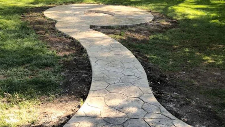 Stamped Concrete Walkway with Firepit