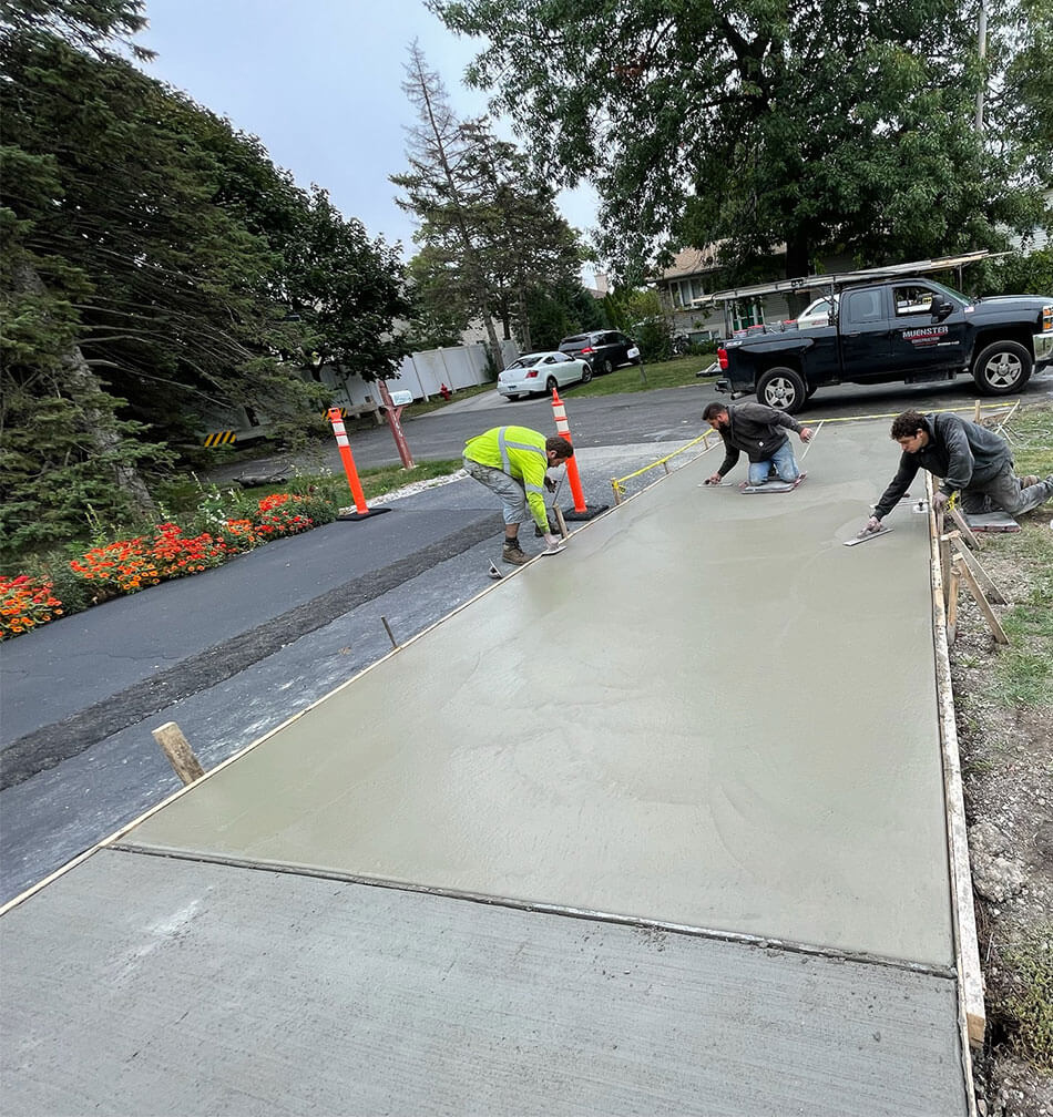 Broom finished concrete driveway