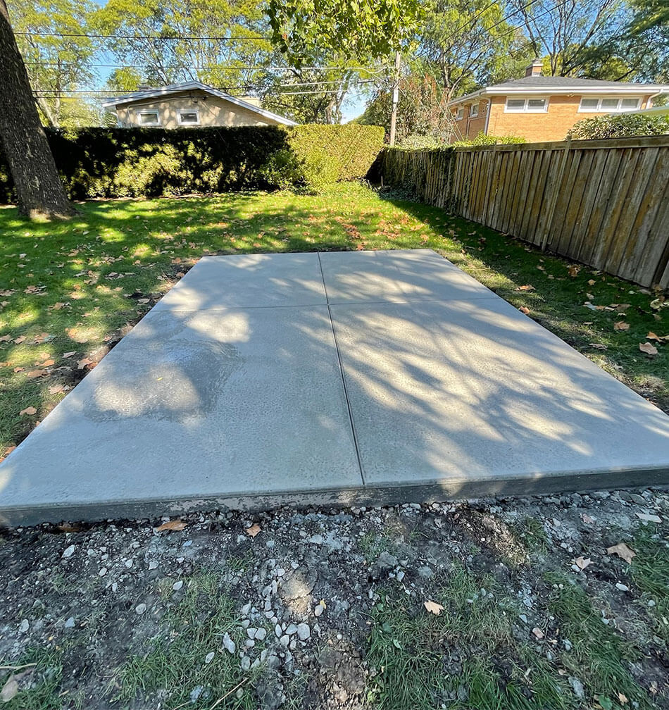 Broom finished concrete shed foundation