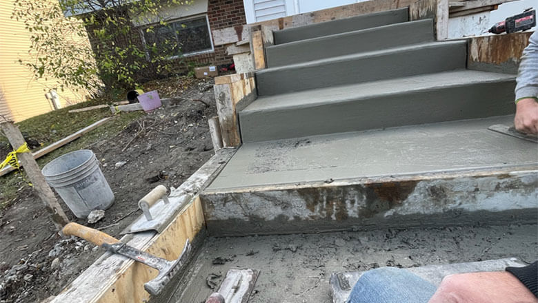 Broom finished concrete stairs