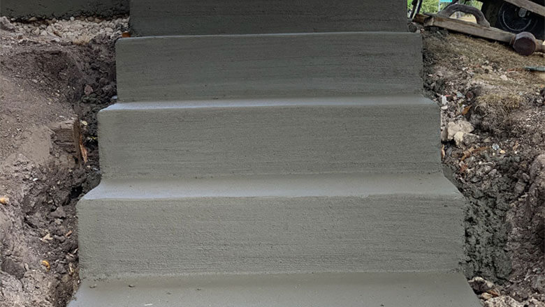 Broom finished concrete stairs